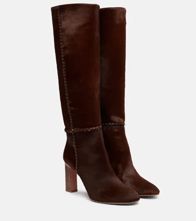 Aquazzura Indy 85 Pony Hair Knee-high Boots In Burgundy