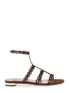 Aquazzura Infinity Chain Brown Sandals With Adjustable Strap And Buckle In Suede Woman