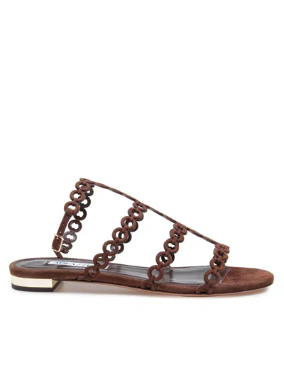 Aquazzura Infinity Chain Brown Sandals With Adjustable Strap And Buckle In Suede Woman