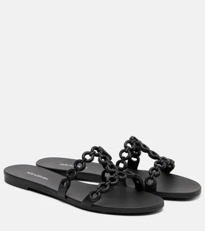Aquazzura Black Leather Infinity Chain Jelly Sandal Flat
