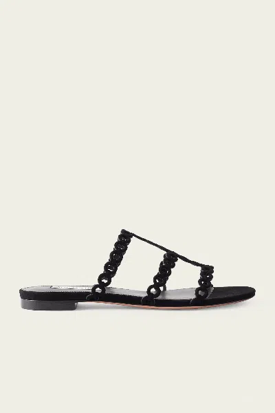 Aquazzura Infinity Chain Mule Flat In Black Suede