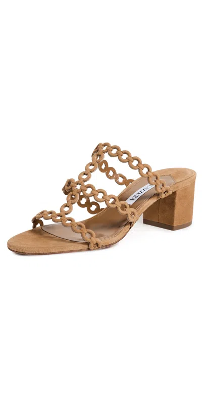 Aquazzura Infinity Chain Perforated Suede Mules In Brown