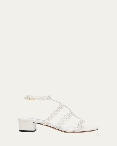 AQUAZZURA INFINITY LEATHER CHAIN T-STRAP SANDALS