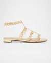 Aquazzura Infinity Metallic Chain T-strap Sandals In Soft Gold
