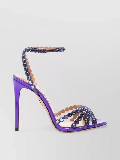 Aquazzura Iridescent Stiletto Heel Sandals With Crystal Embellishment In Purple
