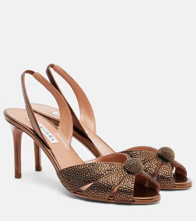 Aquazzura Italian Flirt 75 Embellished Metallic Nappa Sandals In Burgundy