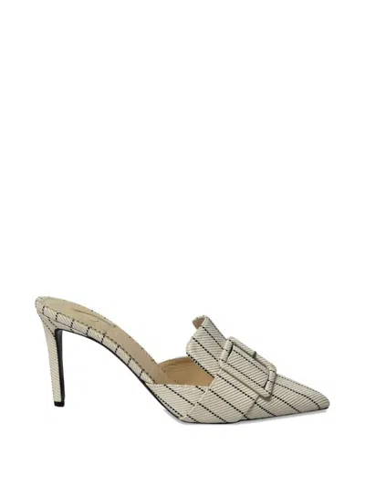 Pre-owned Aquazzura Izy Striped Mules In Neutral