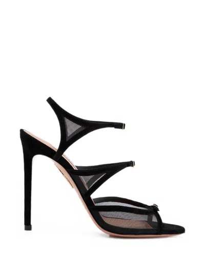 Aquazzura Jalila 105 Suede And Mesh Sandals In Black