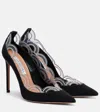 Aquazzura Je T'aime 105 Embellished Pvc-trimmed Grosgrain Pumps In Black