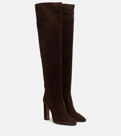 Aquazzura Joplin 105 Suede Knee-high Boots In Brown