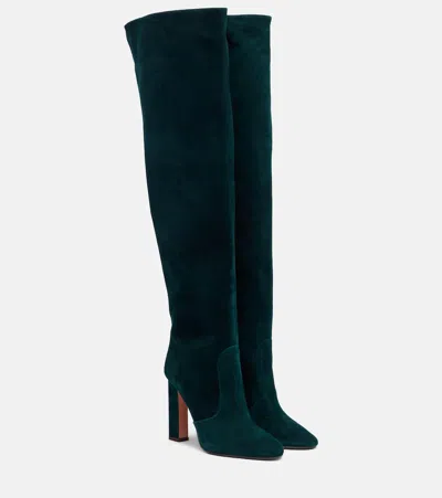 Aquazzura Joplin 105 Suede Knee-high Boots In Green