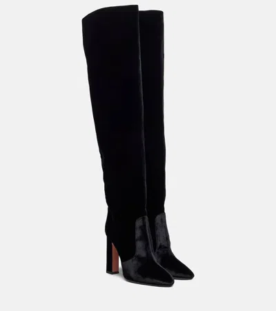 Aquazzura Joplin 105 Velvet Over-the-knee Boots In Black