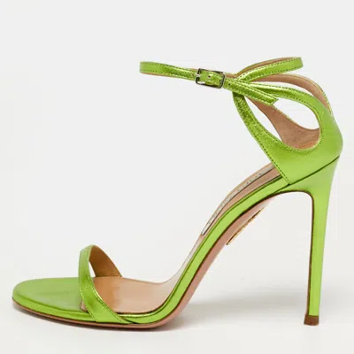 Pre-owned Aquazzura Joy Size 36 Metallic Green Leather Ankle Strap Sandals