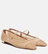Aquazzura Juliette Suede-trimmed Mary Jane Flats In Neutral