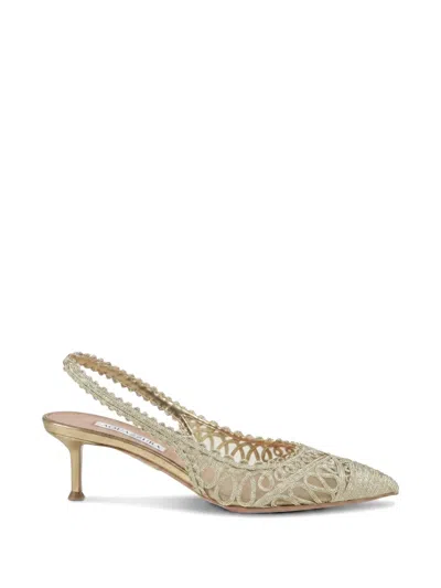 Aquazzura Kahlo Embroidered Slingback Pumps In Gold