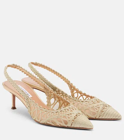 Aquazzura Kahlo Metallic Raffia And Mesh Pumps In Brown