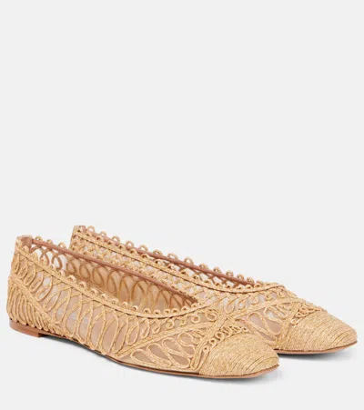 Aquazzura Ballerinas Kahlo Mit Raffiabast Und Mesh