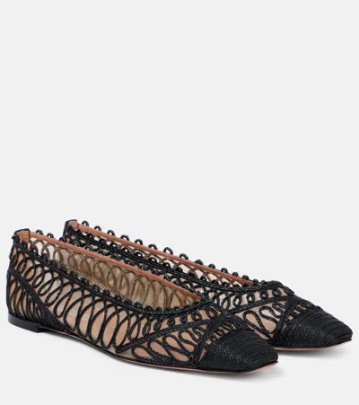Aquazzura Kahlo Raffia And Mesh Ballet Flats