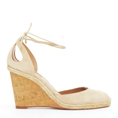 Aquazzura Karlie Nude Suede Jute Cork Wedge Pumps Eu39 In Brown