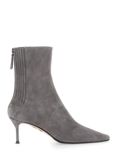Aquazzura Kid Suede Pointed Toe Ankle Boot In Gray