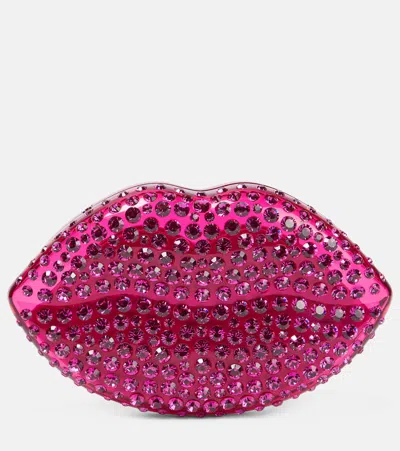 Aquazzura Kiss Me Crystal-embellished Clutch In Exotic Orchid