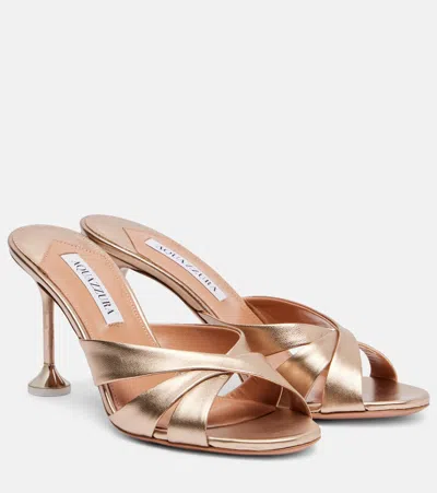 Aquazzura Kiss Me Quick Metallic Leather Mules In Gold