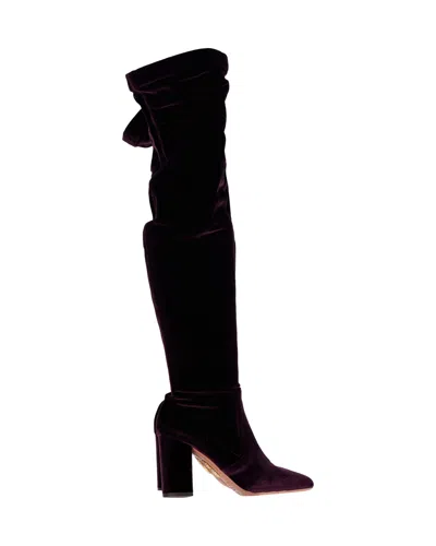 Aquazzura Knee Boots In Violet Velvet In Purple