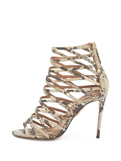 Pre-owned Aquazzura Knockout Snakeskin-embossed Gladiator Heeled Sandals In Neutral