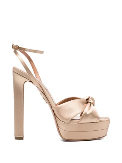 Aquazzura Cupid Plateau 130 Knotted Satin Platform Sandals In Gold