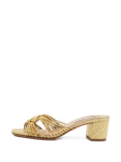 Pre-owned Aquazzura Knot-detail Block-heel Sandals In Gold