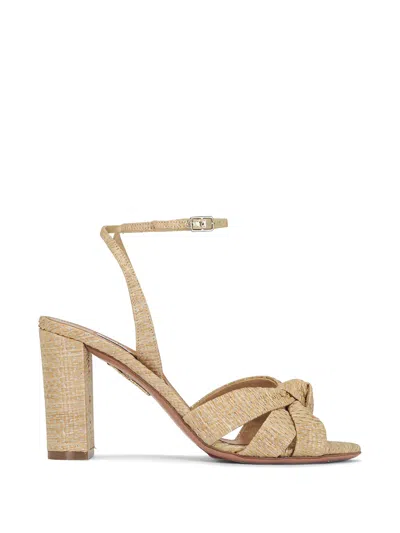 Aquazzura Knot-detail Block-heel Sandals In Neutral