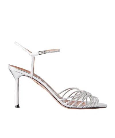 Aquazzura Knotted Metallic Leather Sandals In White