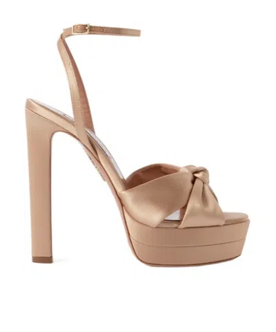Aquazzura Knotted Satin Platform Sandals In Nude