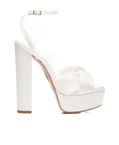 Aquazzura Knotted Satin Platform Sandals In White