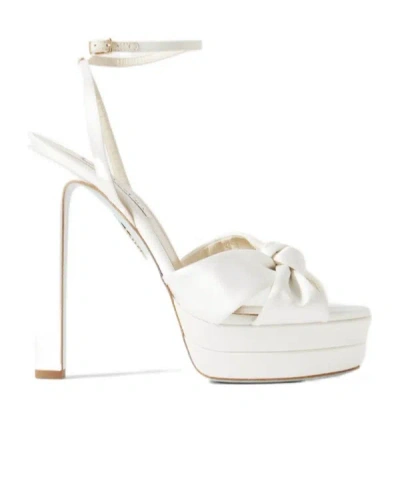 Aquazzura Knotted Satin Platform Sandals In White