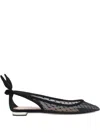 Aquazzura Black Mesh And Suede Ballerinas With Bow