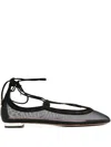 Aquazzura Lace-up Mesh Flat Pumps In Black
