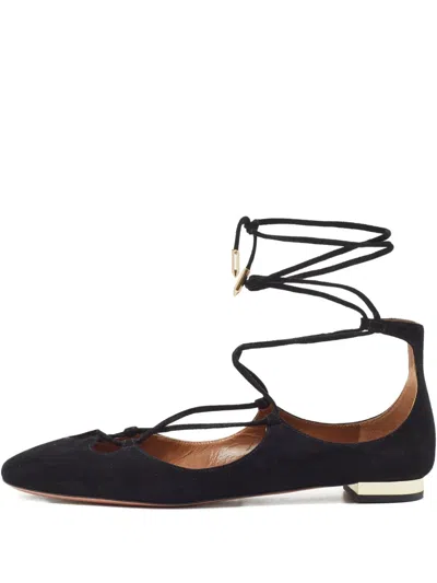 Pre-owned Aquazzura Lace-up Suede Flats