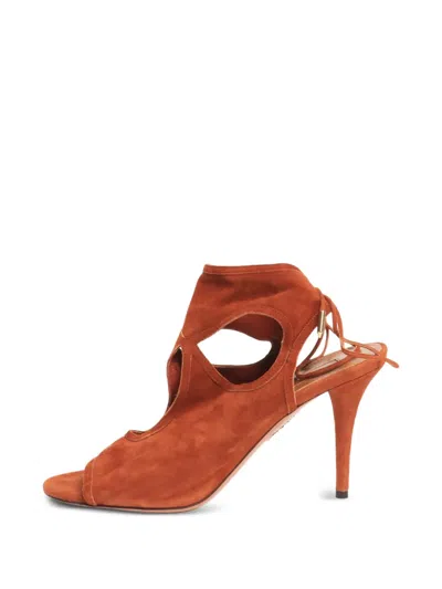 Pre-owned Aquazzura Lace-up Suede Sandals In Brown