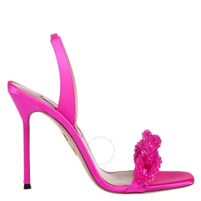 Aquazzura 105mm Chain Of Love Satin Sandals In Pink