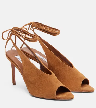 Aquazzura Lais Suede Peep Toe High Heel Pumps In Brown