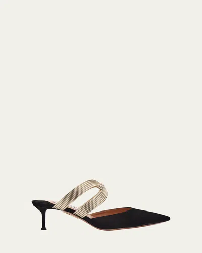 AQUAZZURA LAMINATED LEATHER AND SUEDE MULE PUMPS