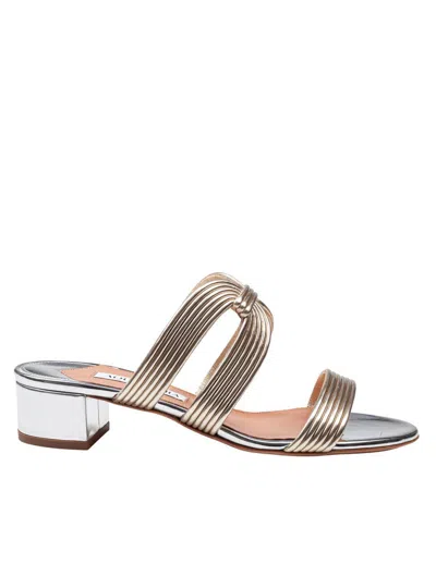 Aquazzura Laminated Leather Mule In Gold/silver