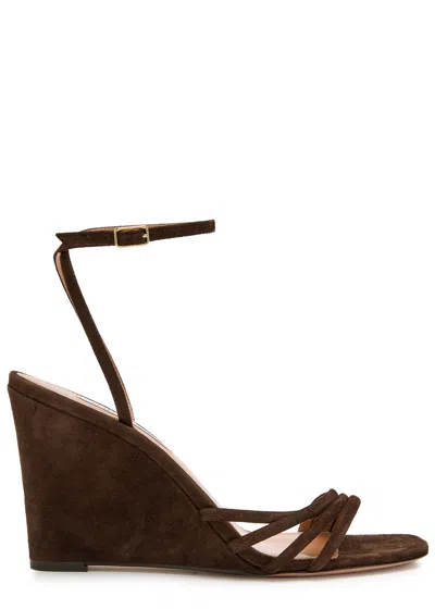 Aquazzura Latour 85 Suede Wedge Sandals In Brown