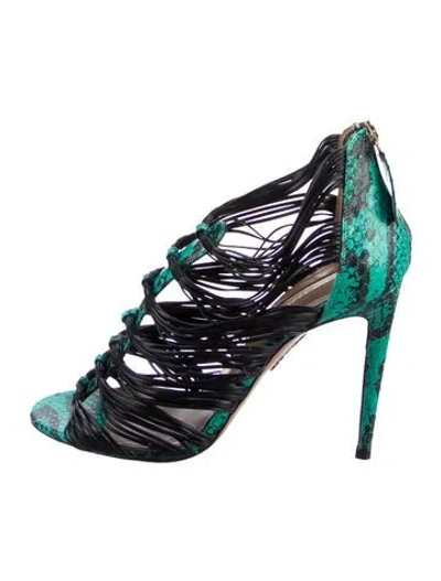 Pre-owned Aquazzura Leather Animal Print Gladiator Sandals In Green