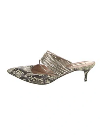 Pre-owned Aquazzura Leather Animal Print Mules In White