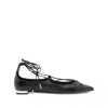 Aquazzura Gabi Lace-up Glossed-leather Point-toe Flats