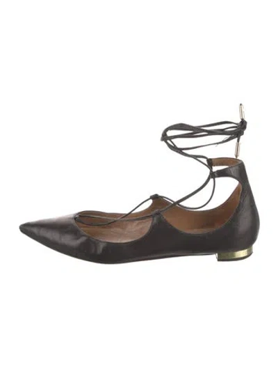 Pre-owned Aquazzura Leather Ballet Flats In Black