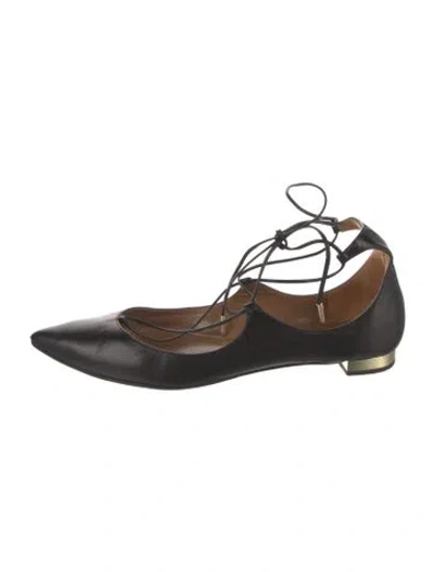 Pre-owned Aquazzura Leather Ballet Flats In Black