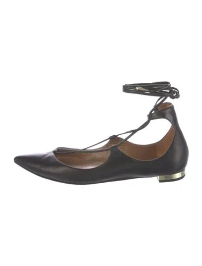 Pre-owned Aquazzura Leather Ballet Flats In Black